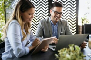 Successful company with happy employees in modern office